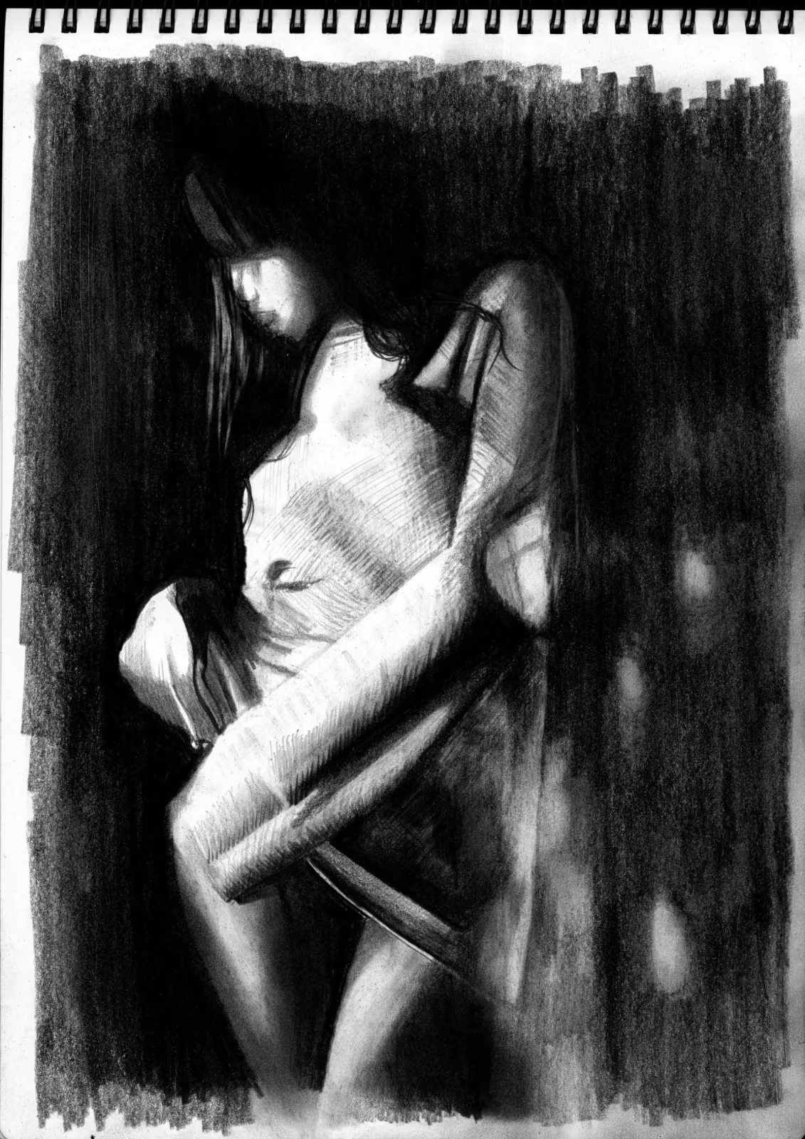 Inside a cage with no one but sorrow and pain — pencil drawing, 2023